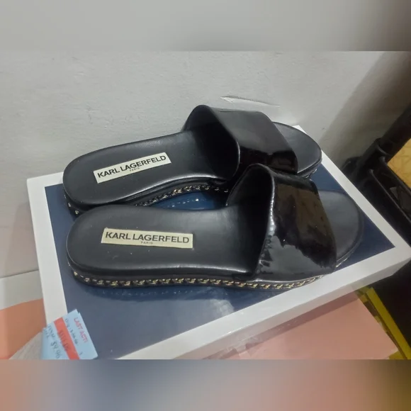 Karl Lagerfeld Paris Women's Bijou Slide Sandals, Black - Picture 2 of 4